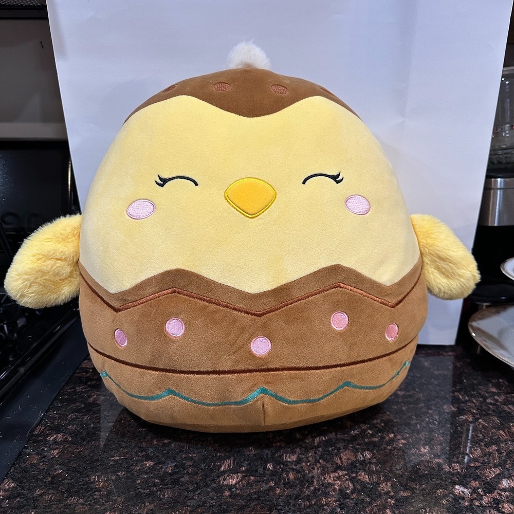 Squishmallow Aimee Chocolate Easter Egg 14 Inch Yellow Chick Plush Bird